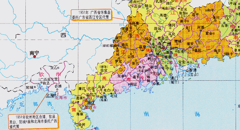 广西与广东的区划调整,广西省1个县,为何划入了广东省?