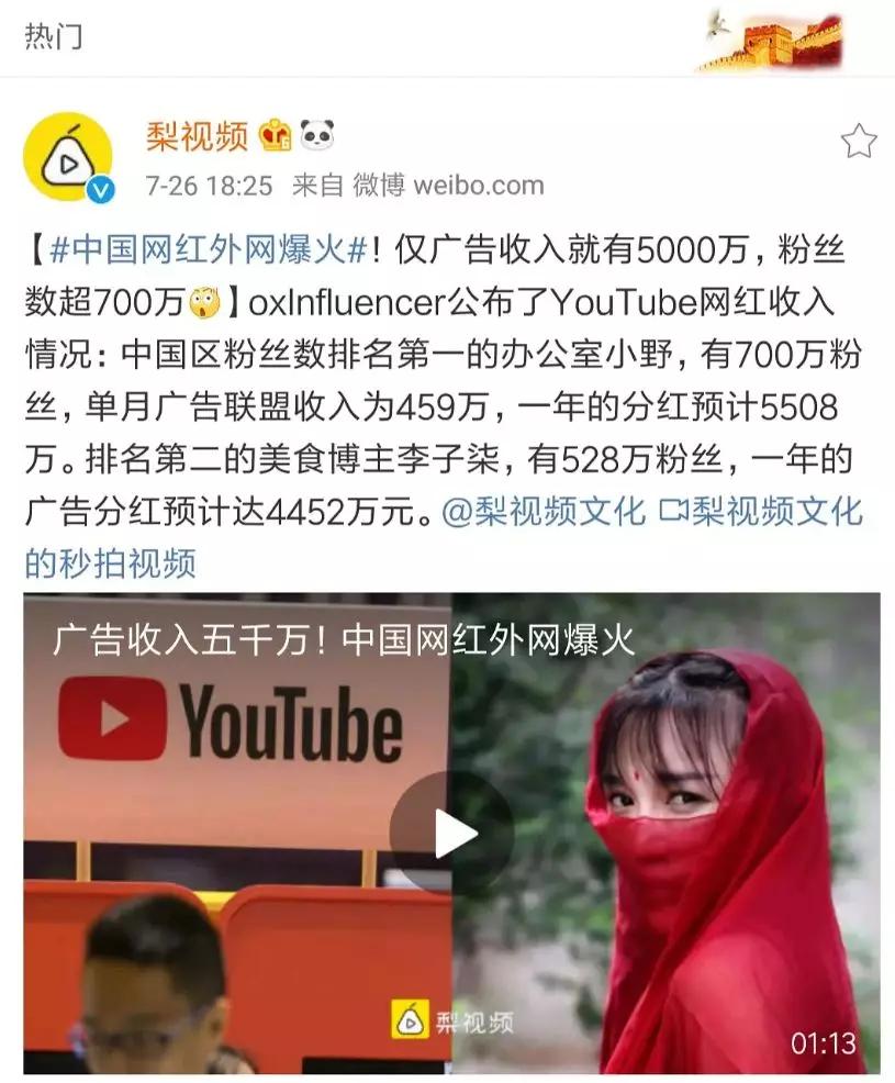 據國外媒體公佈的youtube廣告收入分紅,李子柒粉絲500萬的時候,一年