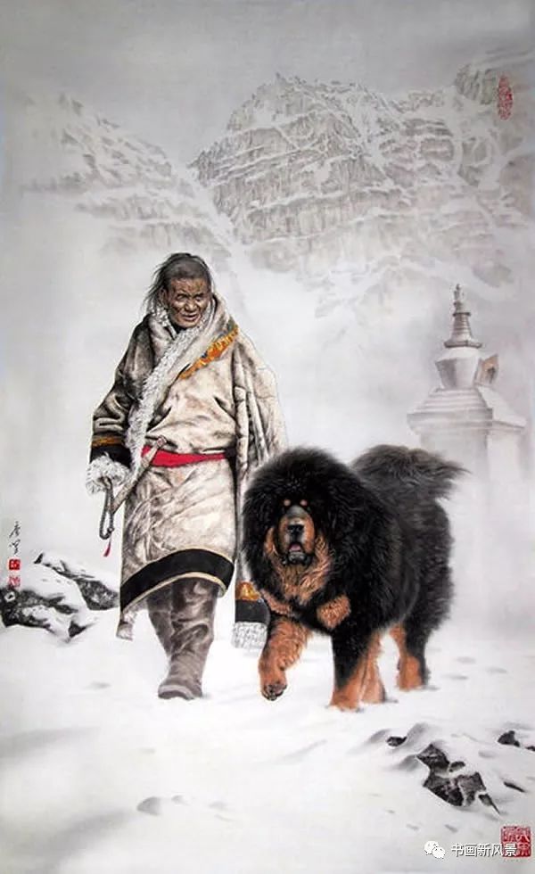 看看他画的美女与藏獒震撼心灵