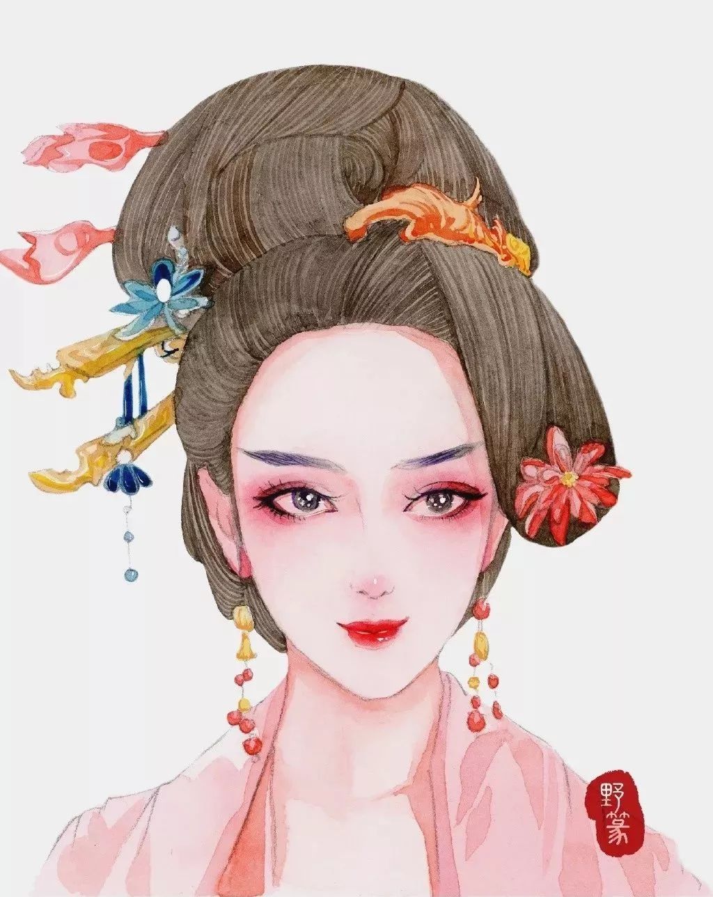 它可以分浓淡,虚实,水彩画,本身就有灵动,飘逸之感,古装人物《江玉燕