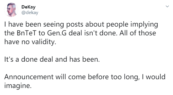 DeKay再度重申：Gen.G已经签下BnTeT_消息