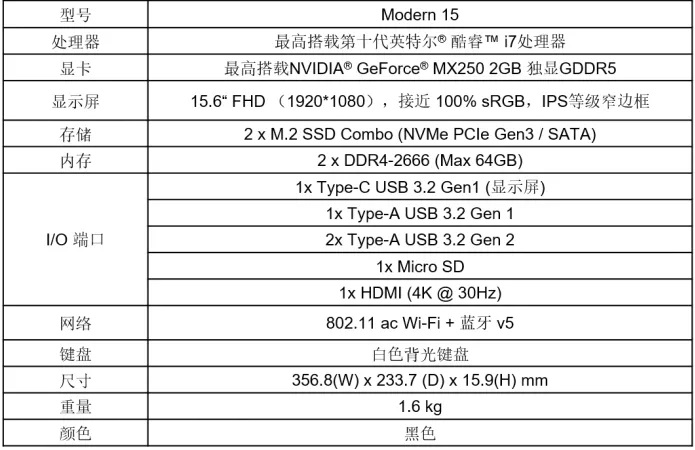 微星 Modern 15 微星 Modern 15
