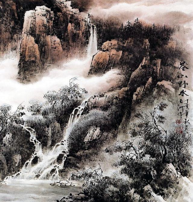 千山烟云黄玉洲彩墨山水画