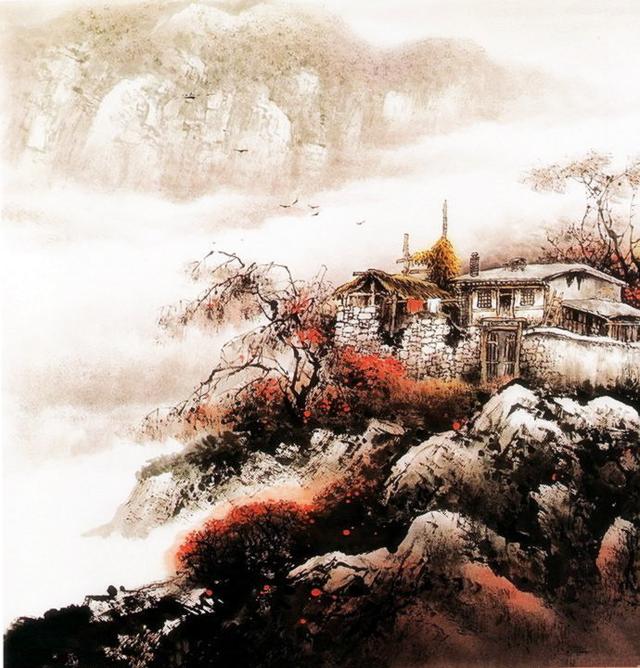 千山烟云黄玉洲彩墨山水画