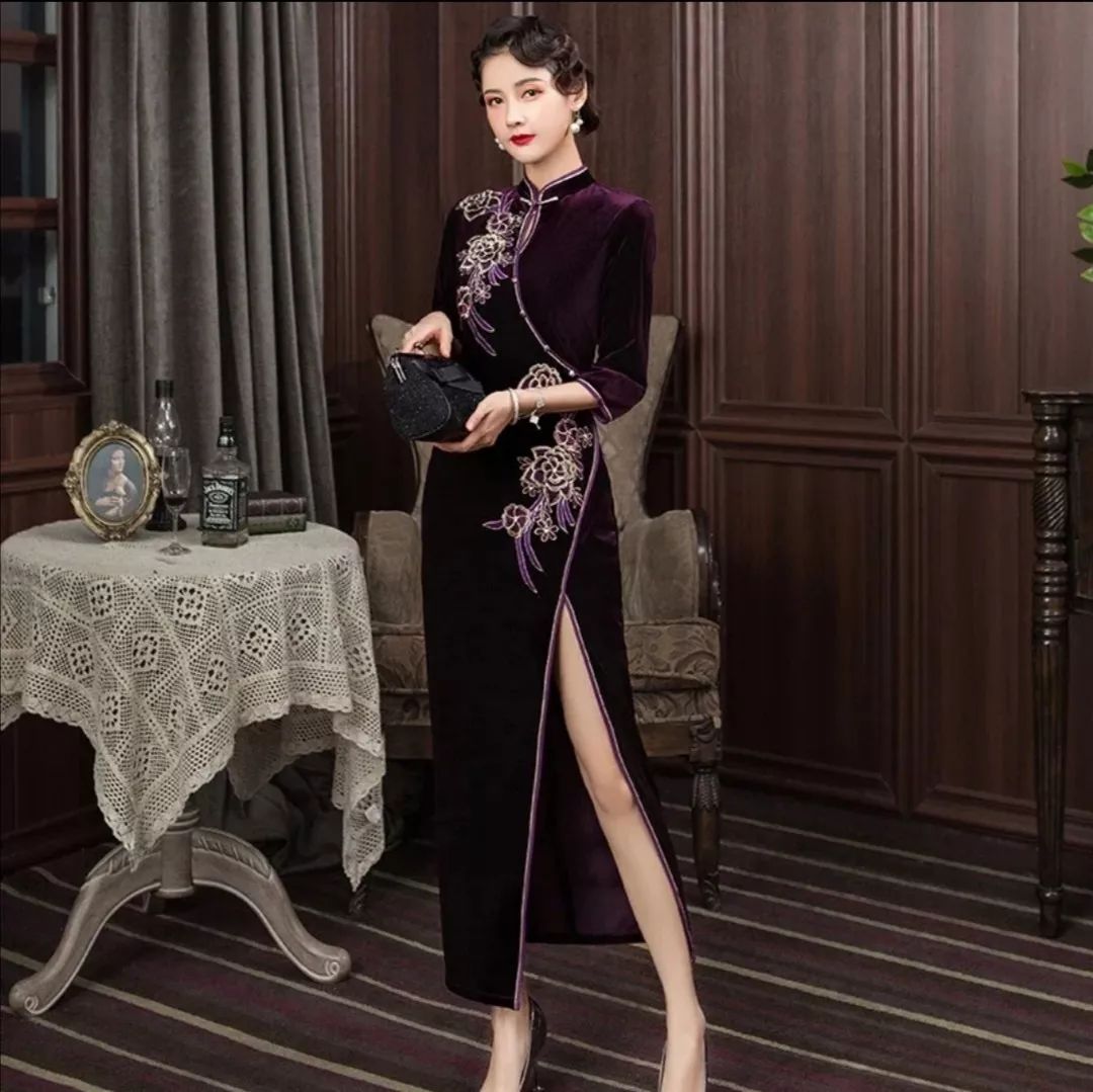 撩人的丝绒侧开衩旗袍千娇百媚活色生香