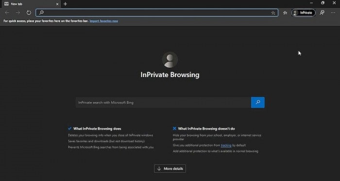 微软Bing搜索的InPrivateSearch现整合到Edge的隐私窗口模式中