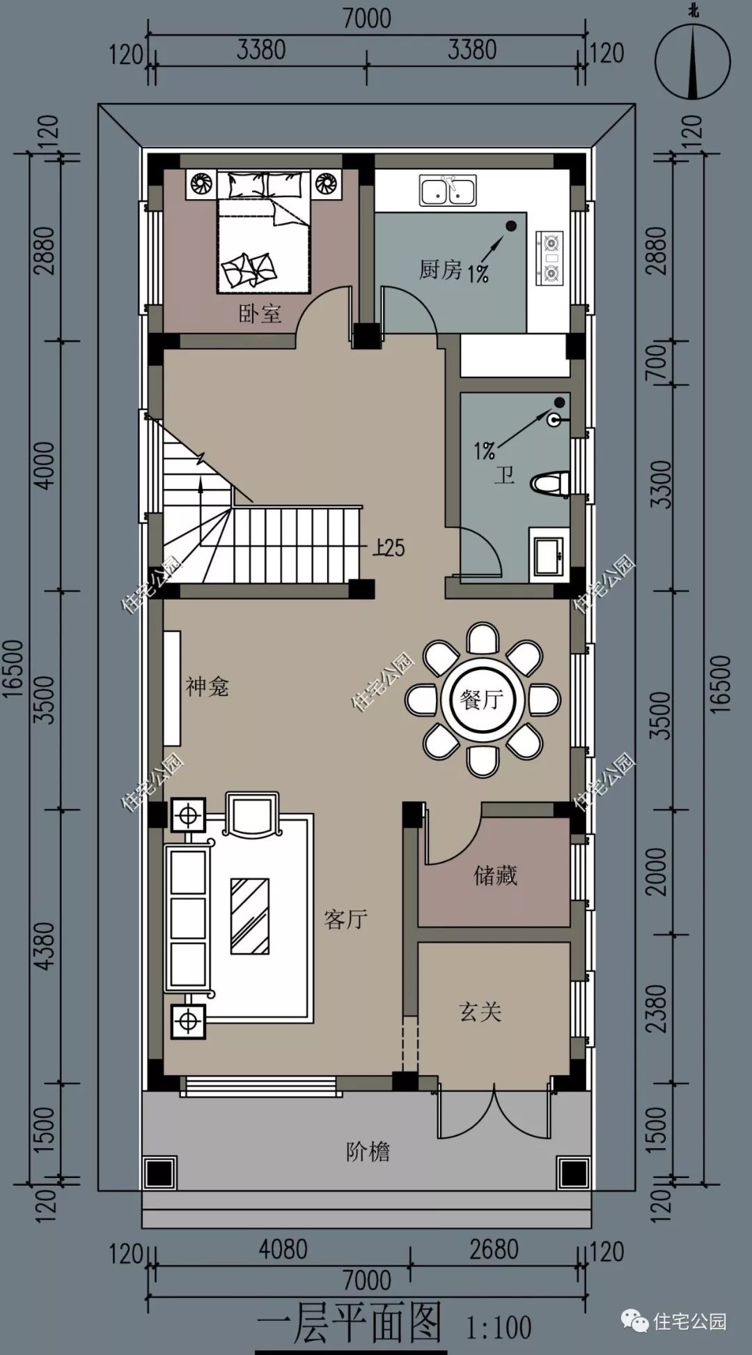 7×16米,多阳台 11卧室,小面宽大进深这样布局就挺好