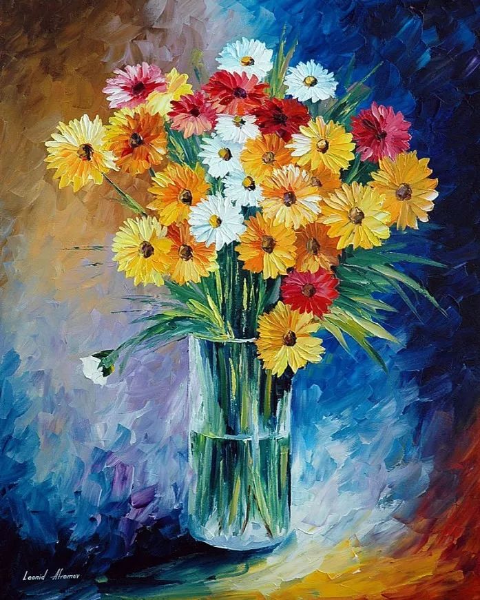 白俄罗斯画家李奥尼德阿夫列莫夫色彩斑斓的花儿油画欣赏