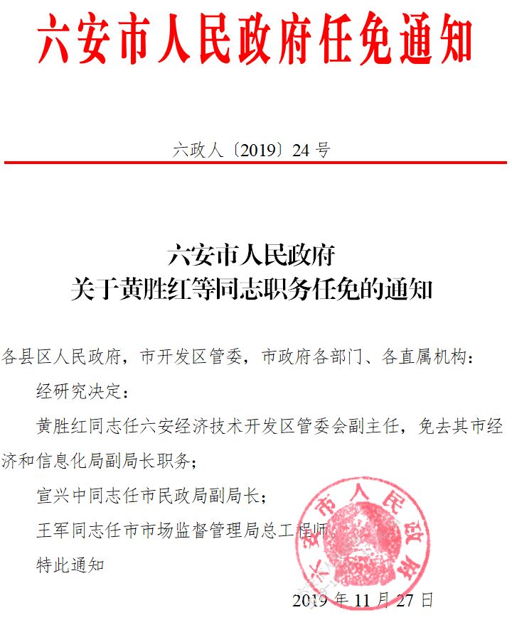 六安市人民政府任免通知