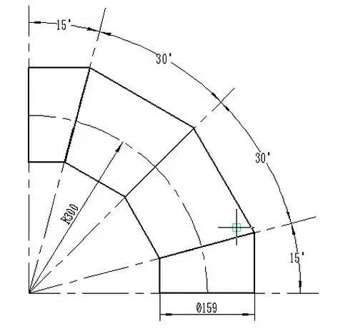 我們從圖中得到已知條件:彎頭中徑的半徑為300,彎頭共4節,分15度和30