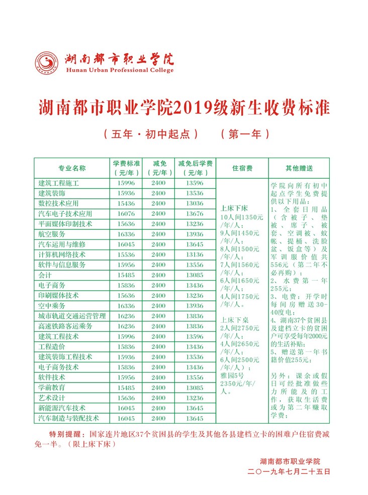 湖南都市职院2019初中直升五年制大专或中职招生简章