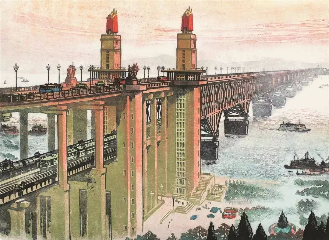 南京长江大桥绘画图片