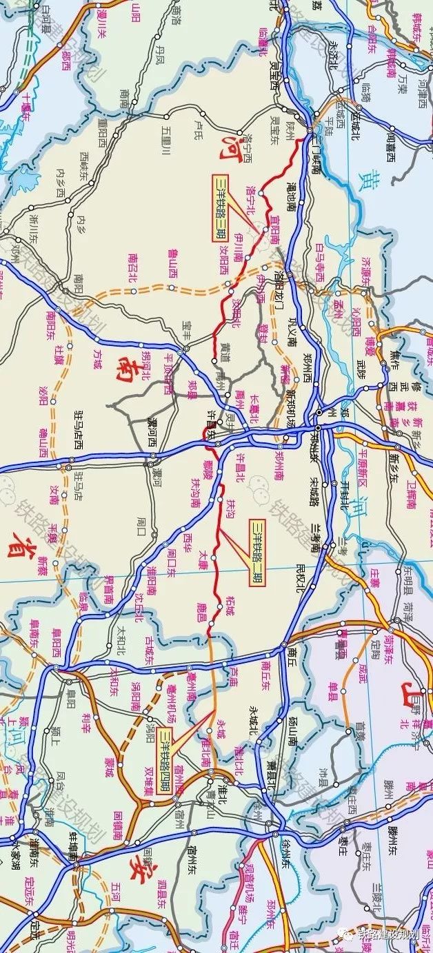 三洋铁路河南段线路总体走向示意图▼三洋铁路四期永城段线路走向示意