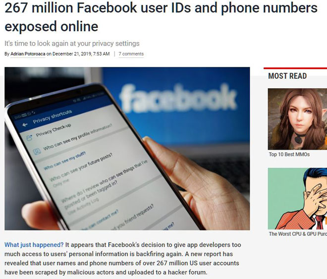 facebook用户信息泄露,影响范围较大