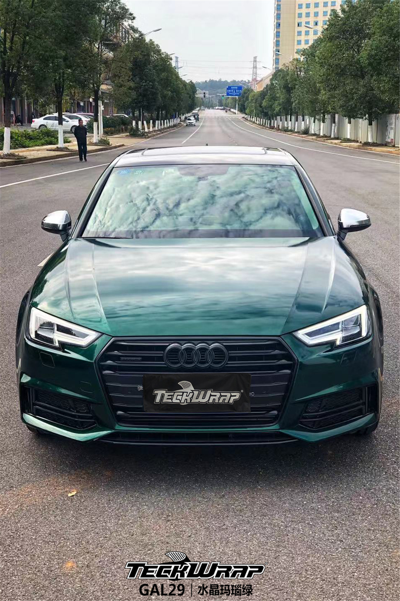 奥迪独具个性的绿teckwrap秃鹰汽车车身改色贴膜进口gal29水晶玛瑙绿