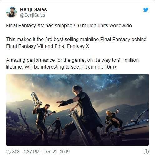 《最终幻想15》全球出货量位居系列第三已达890万份_销售
