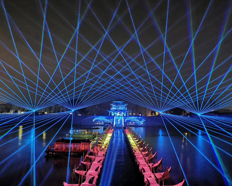 佛堂古镇万善浮桥3d灯光投影秀