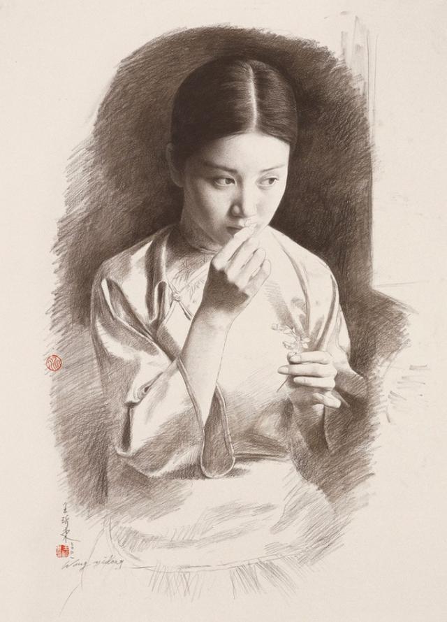 超写实油画和素描丨雪地里一身红棉袄红棉裤的小媳妇就是他画的