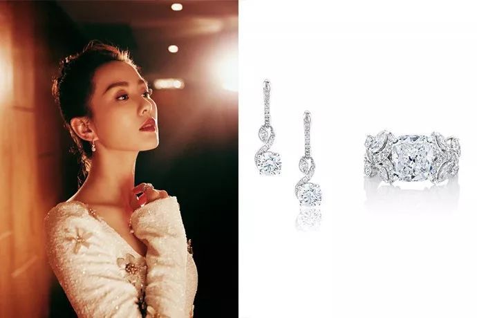 刘诗诗佩戴adonis rose 系列耳环和钻戒,耳环融合精湛的包镶,密镶以及