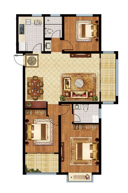 三室两厅两卫趣味追求得到了调和私密与开放这对看似相悖的合理规划