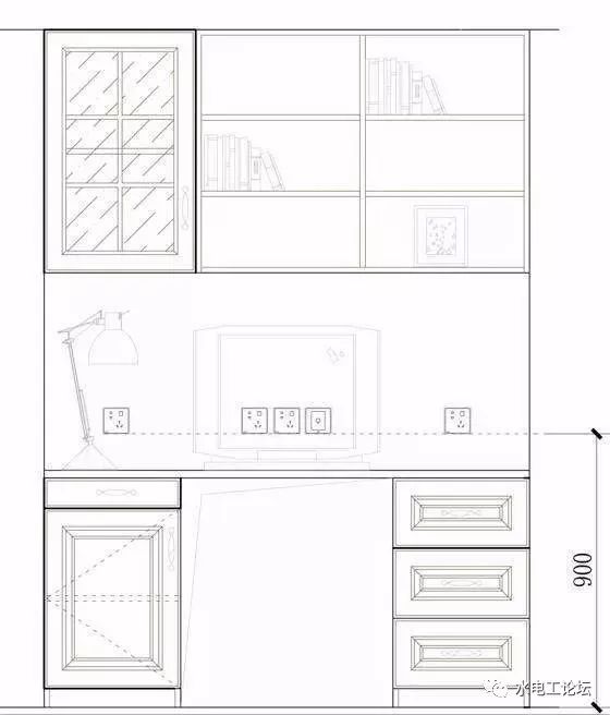 1,床头双控开关及插座安装在床头柜上面,距地600