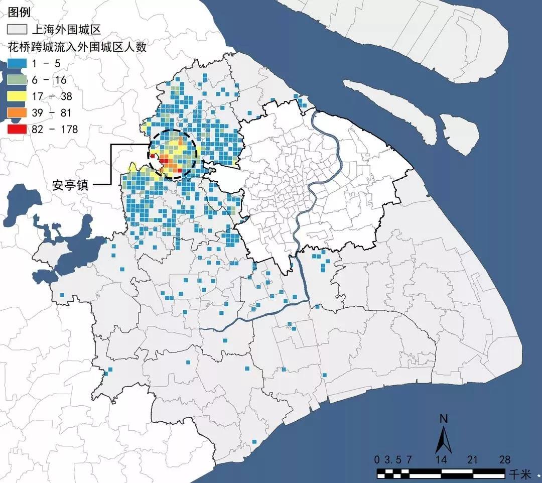 以人民廣場定義上海市中心,花橋距離其僅有約30公里,較上海一些郊區