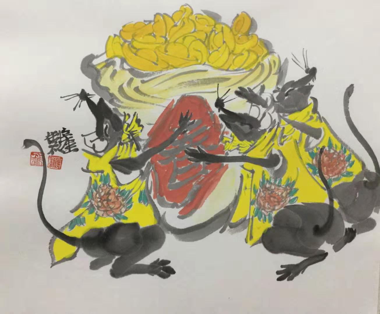 卿辰:带您欣赏张立奎作品"鼠年张趣,鼠你有钱"_国画
