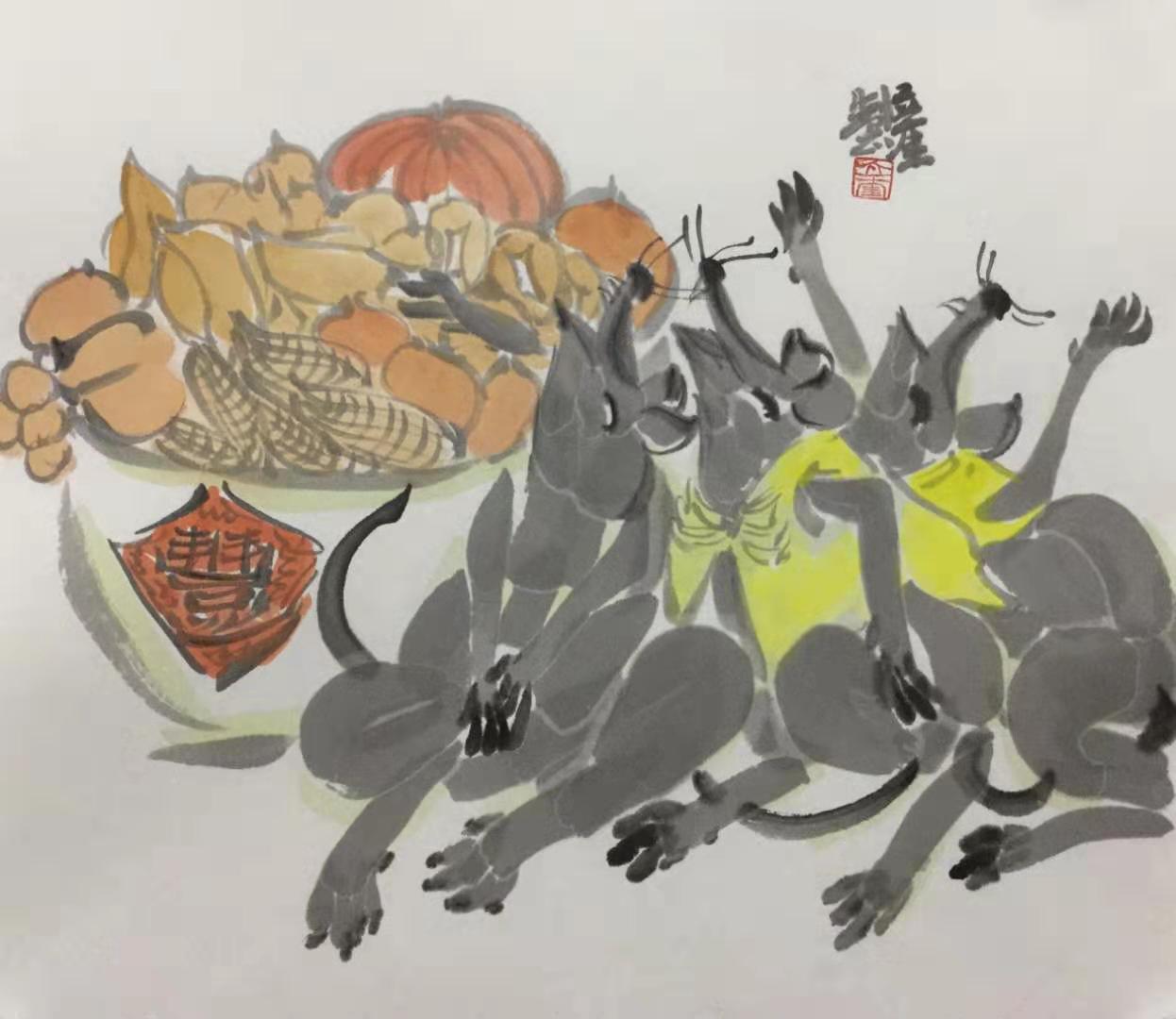 卿辰:带您欣赏张立奎作品"鼠年张趣,鼠你有钱"_国画