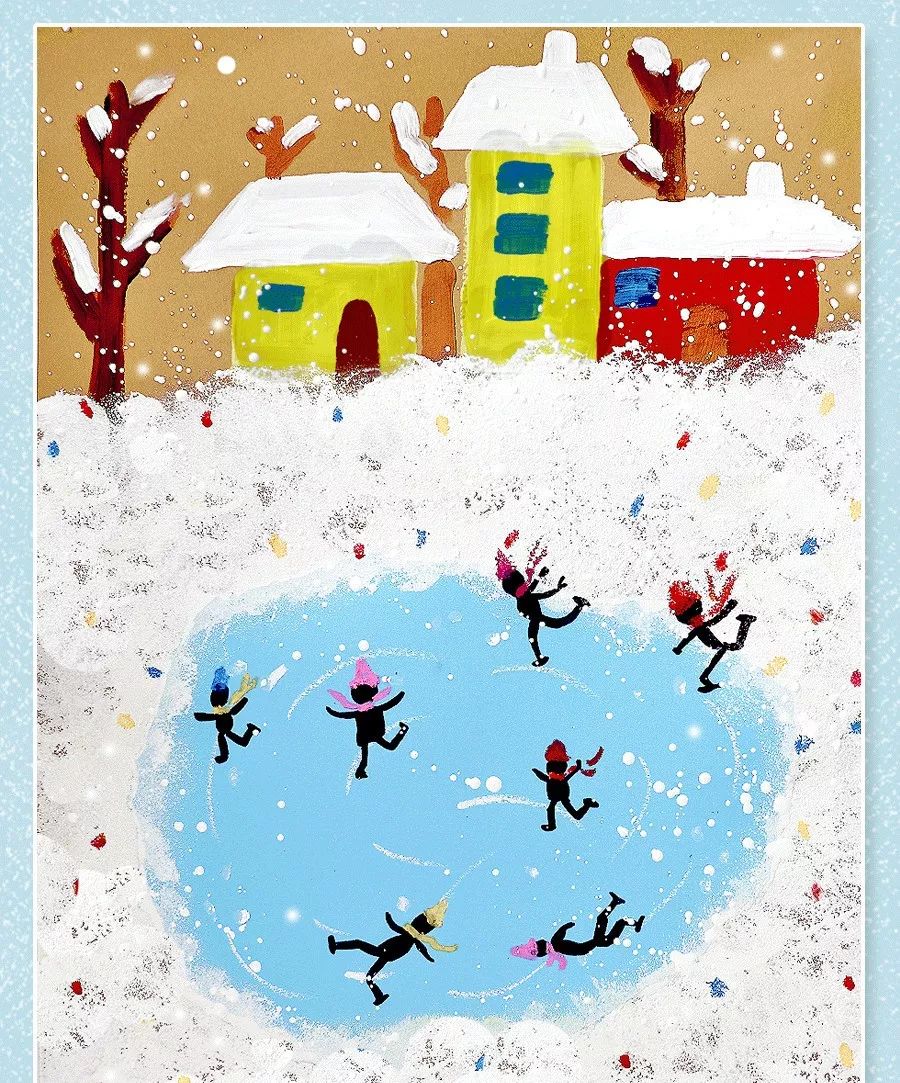 第二步:水粉画出雪地和天空.第三步:在天上添加月亮并把纸胶带撕掉.