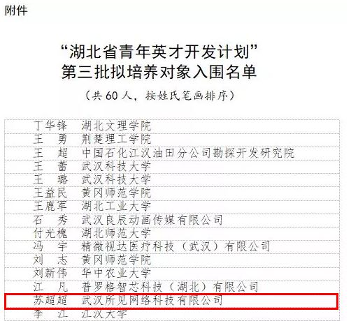 青年楷模苏超超入选湖北省青年英才开发计划第三批培养人