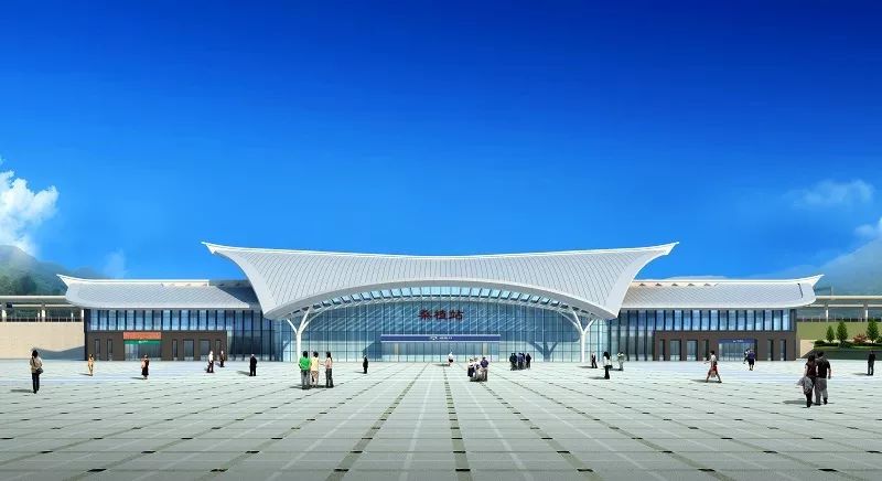 桑植站●张家界西站站房造型以"奇峰叠翠,廊桥百里"为构思立意,充分