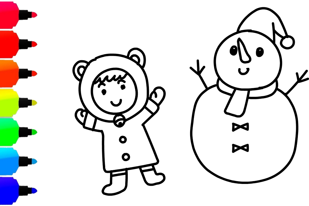 早教涂色儿童趣味游戏简笔画:冬天到了,一起画小朋友堆雪人吧