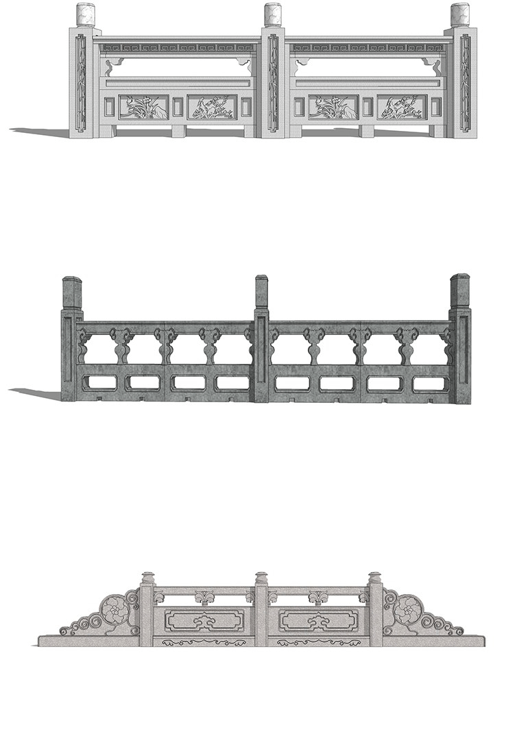 su建筑模型库14套中式石头栏杆草图大师模型栏杆su模型百度网盘下载