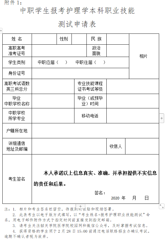 护士资格证申请表图片