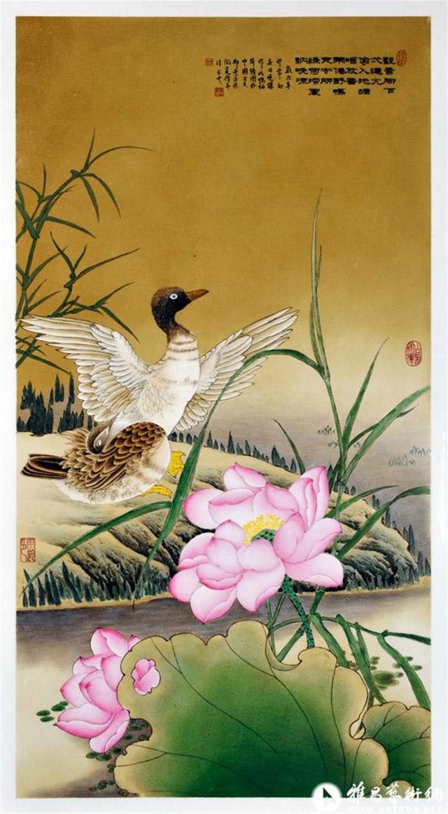 程晓谦古彩瓷板花鸟,山水画