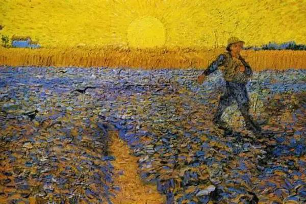 夕阳下的播种者 .日出时春天的麦田 6.