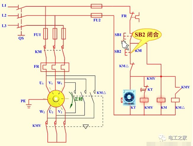 時間繼電器自動控制星三角降壓啟動控制電路