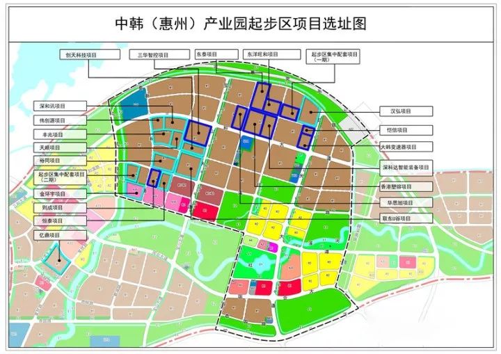 中韩(惠州)产业园起步区位于潼湖生态智慧区国际合作产业园,规划用地