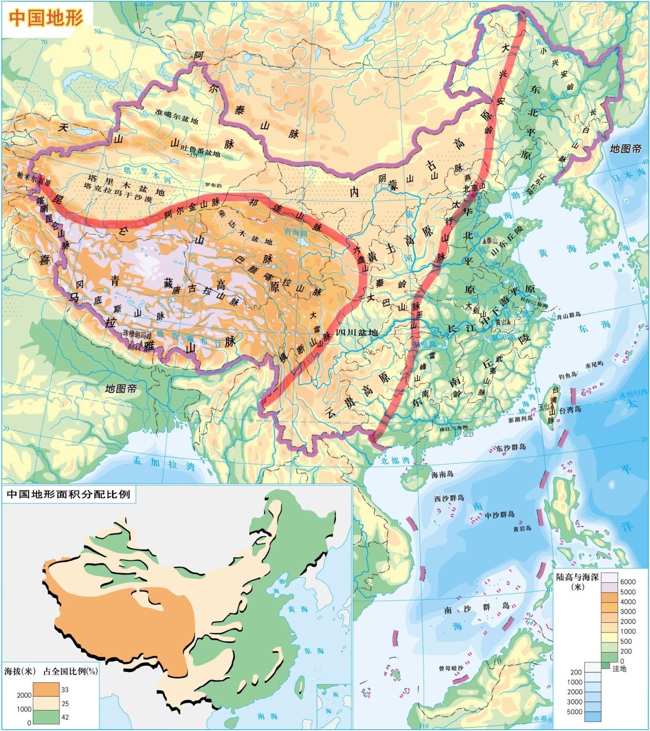 中国三级阶梯的分界线图片
