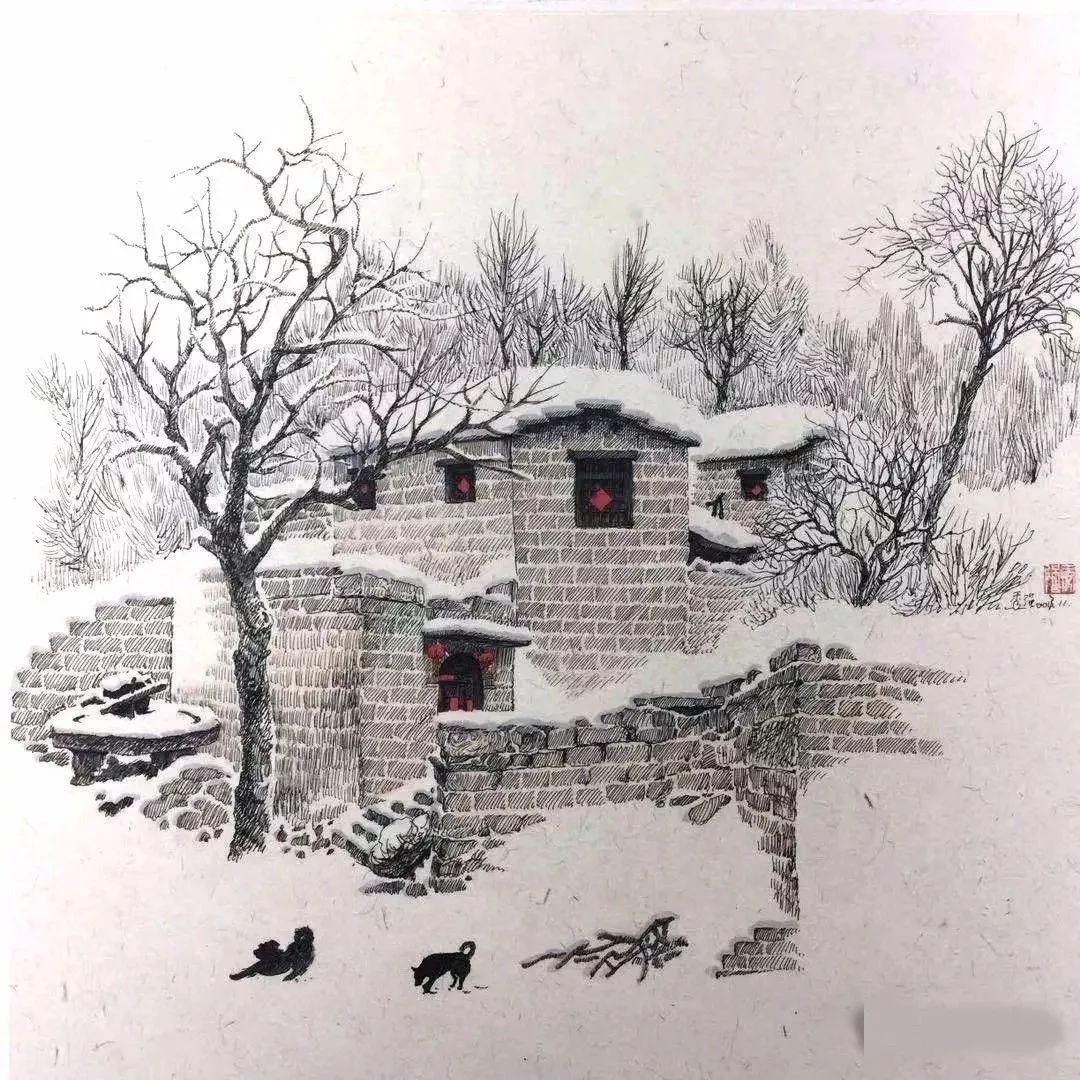 雪景铅笔画图片