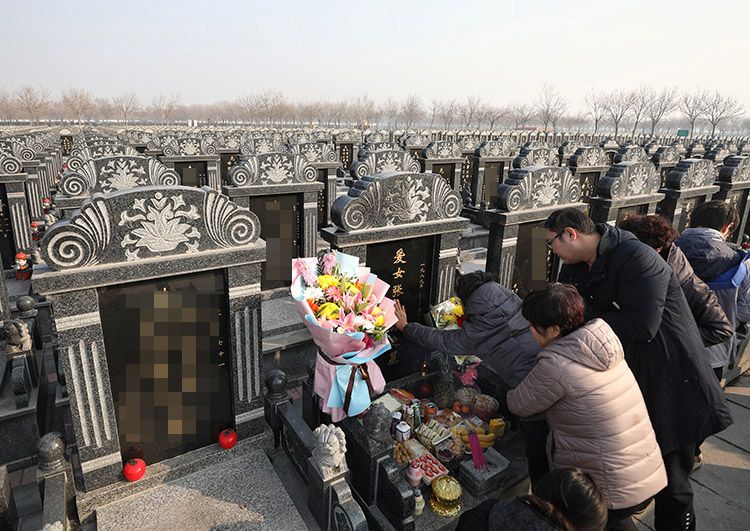 受害者张英(化名)的父母及亲属,来到天津永定塔陵园进行祭扫