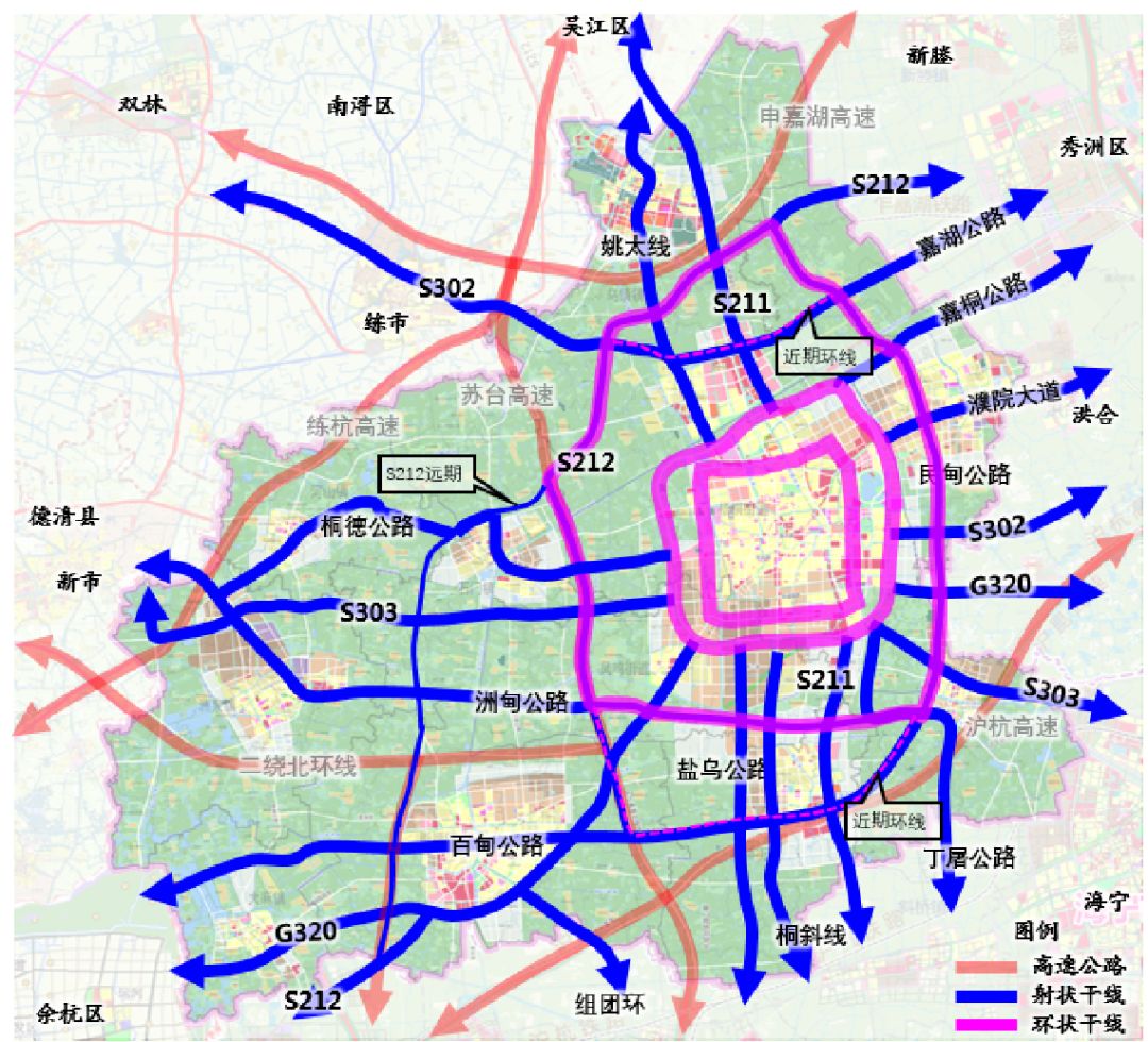 桐乡市干线公路网规划图三横两纵骨干航道网境内总体形成三横两