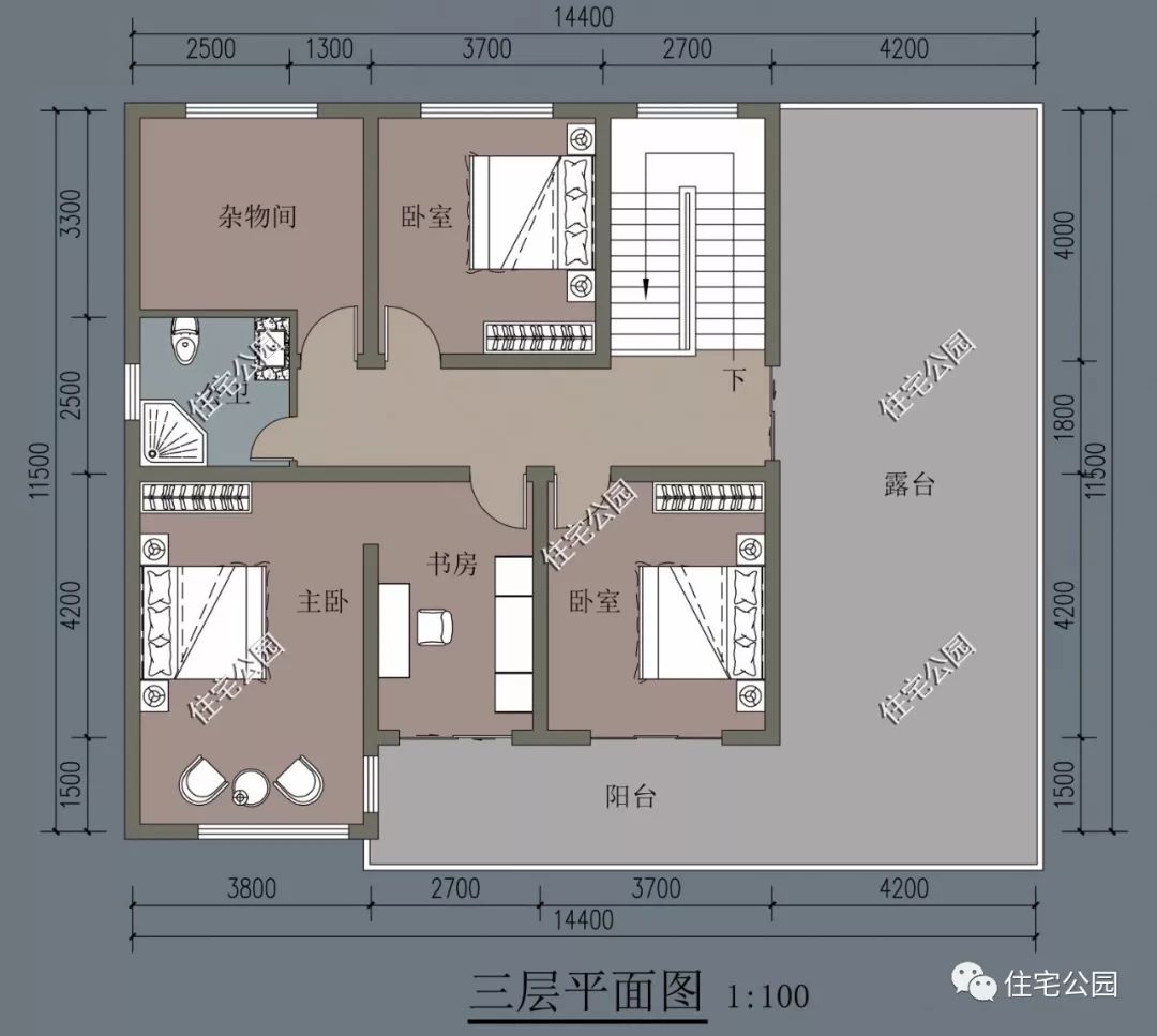 步步高式設計 多套房 雙露臺,18×11米現代平頂住宅