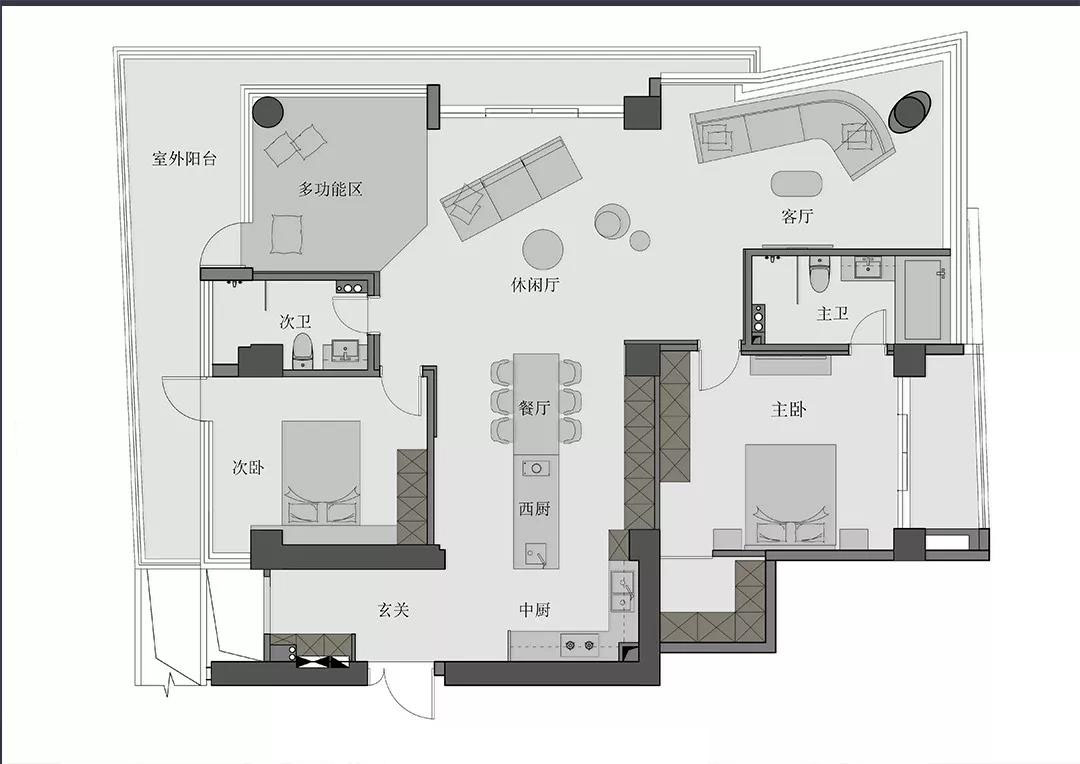 廚房餐廳格局小一字型島臺長條餐桌搭配簡潔美觀功能滿滿