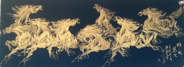 作品:《雄风万里》 180*68cm要说当代较为擅长画马