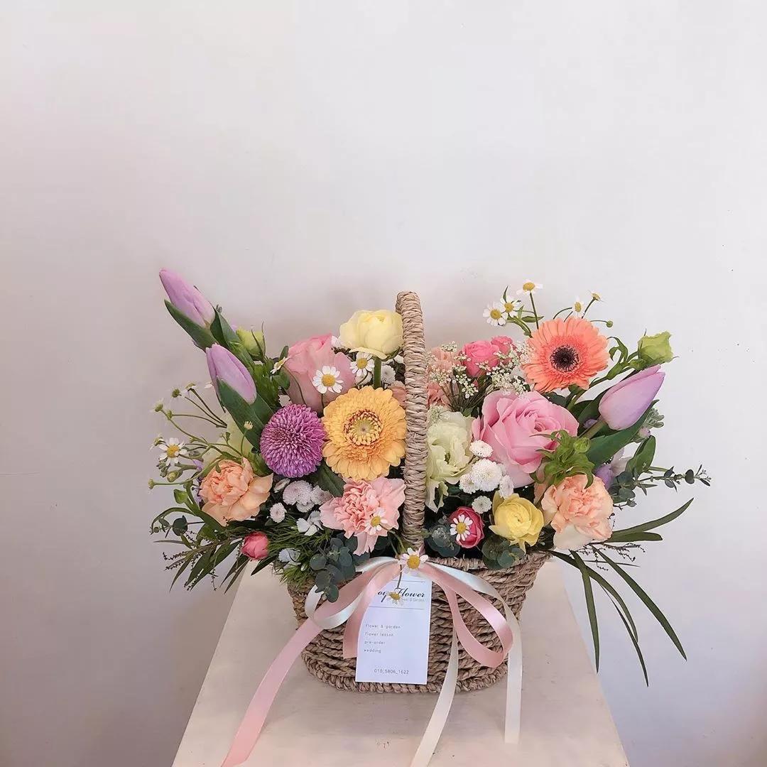 圆圆的乒乓菊,和或方形或圆形的篮子都很配,不会特