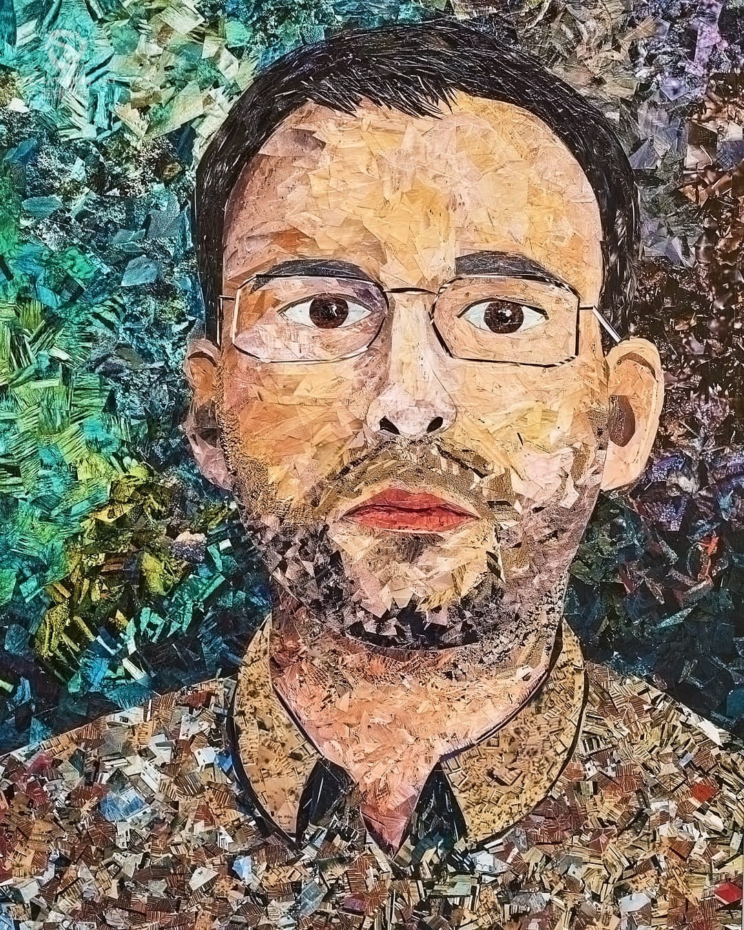 他用碎纸屑拼贴作画,竟然呈现出油画质感,你的眼睛被骗了么?