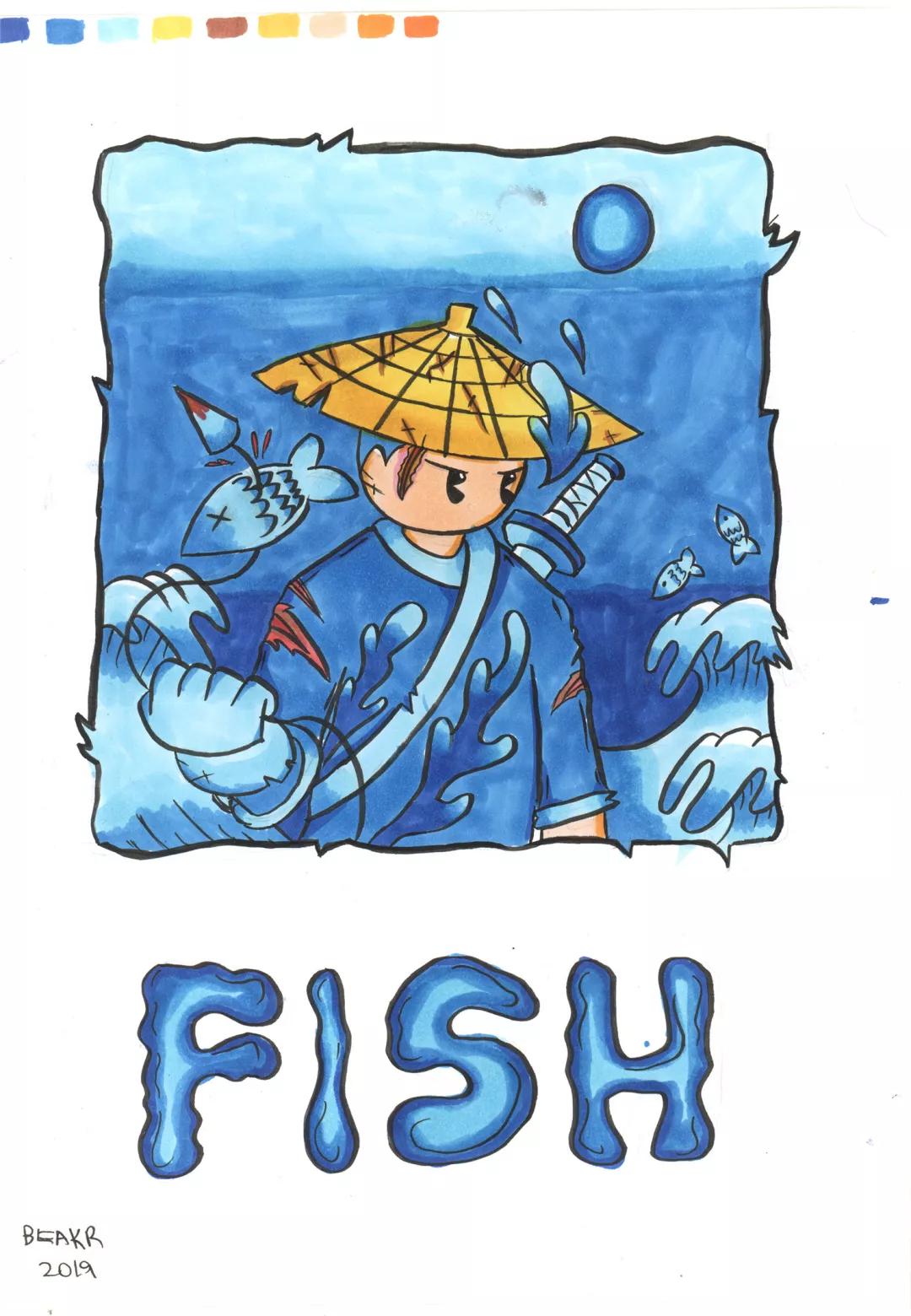 黄敬恒 marcus fish 297x21cm 白卡纸彩色马克笔 2019