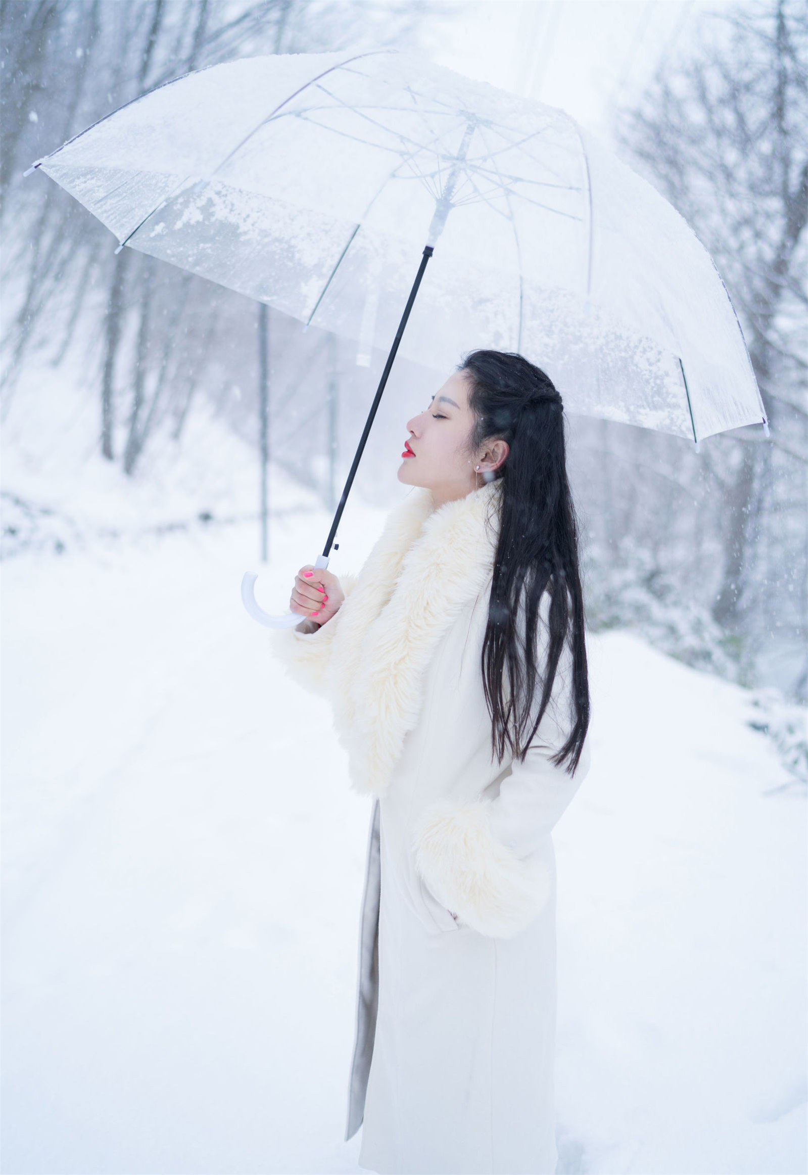 雪中梅花美女图图片