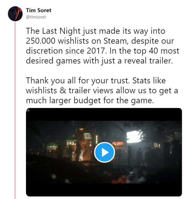 微软独立游戏《最后一夜》被加入愿望单超25万次总监发推致谢_Steam
